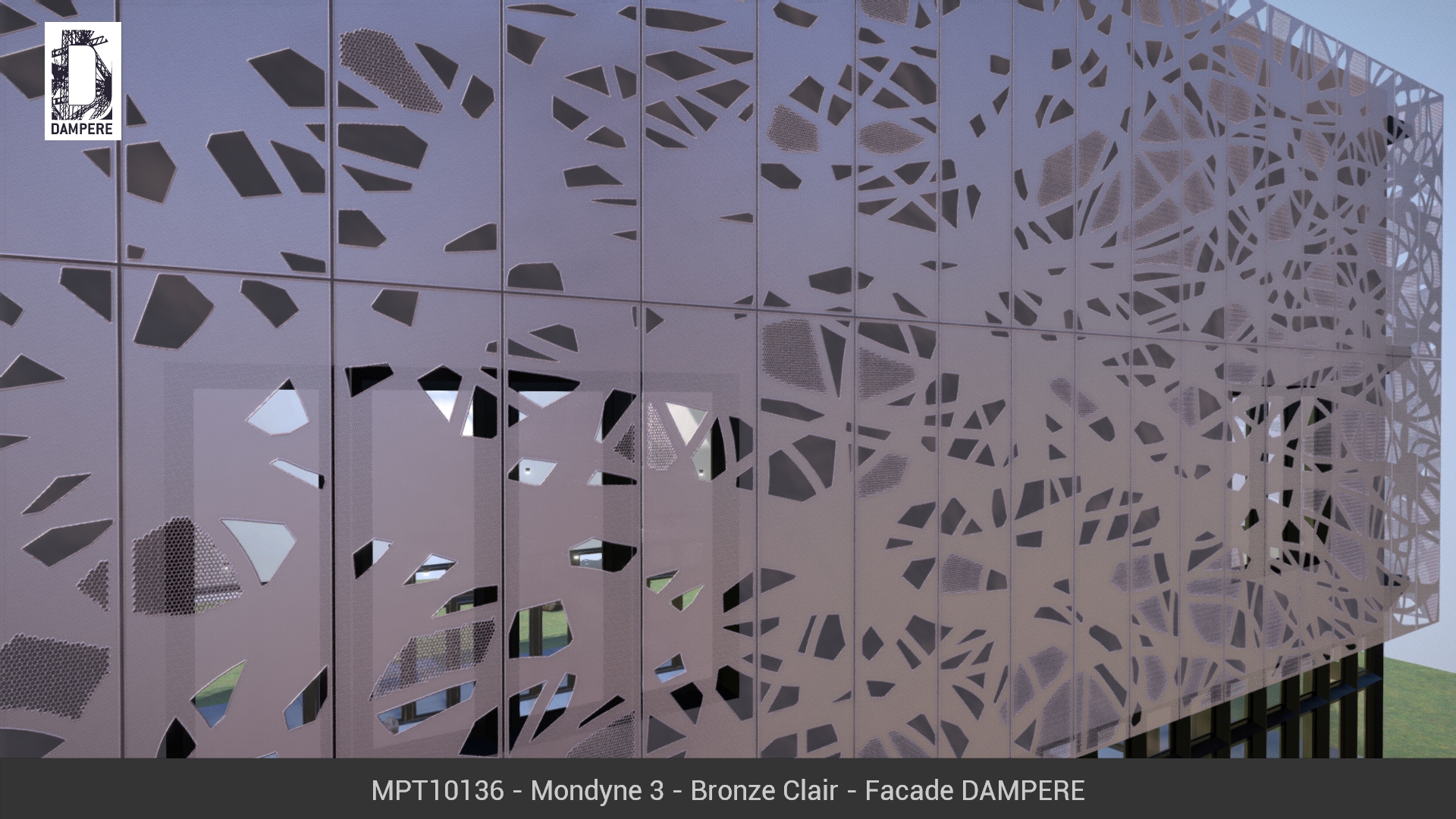Vue zoomée de la Facade du batiment 3D avec le motif Mondyne couleur Bronze clair