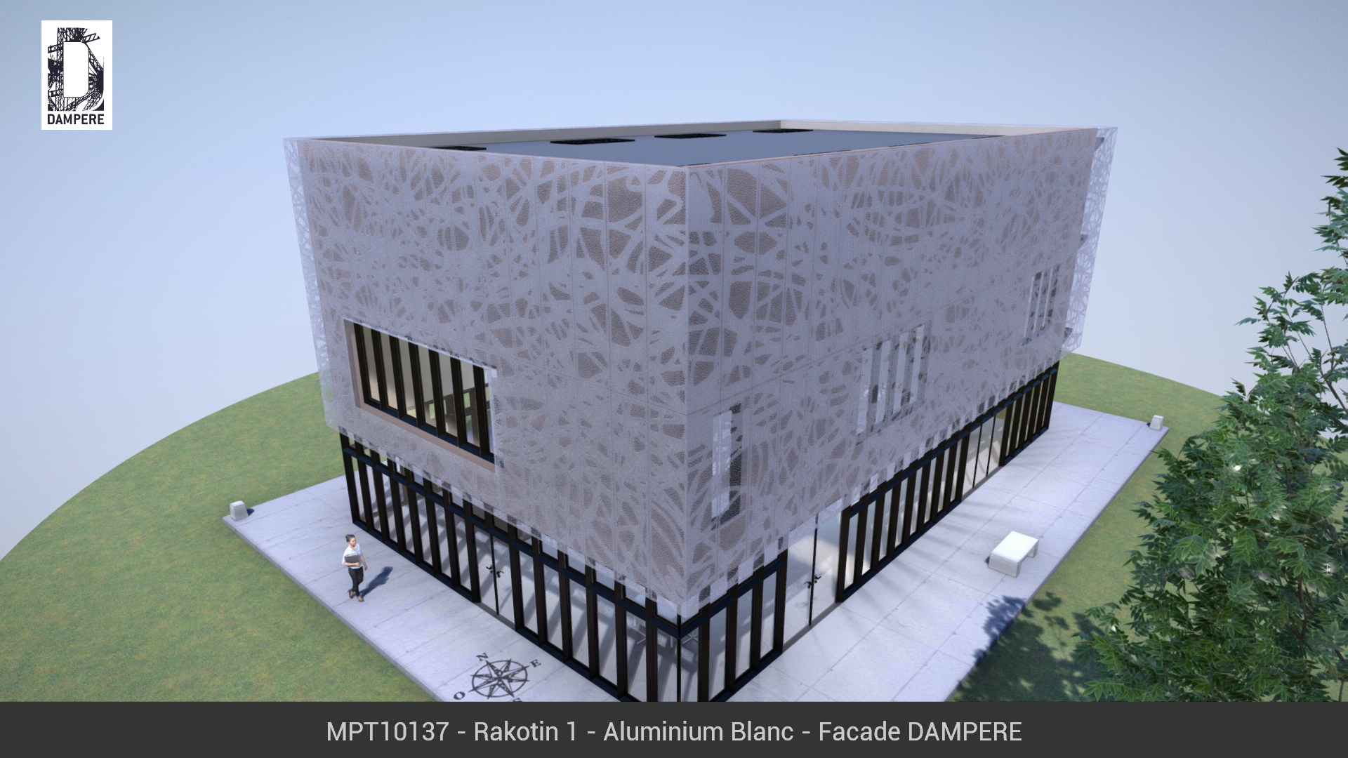 Facade du batiment 3D avec le motif RAKOTIN en Aluminium Blanc