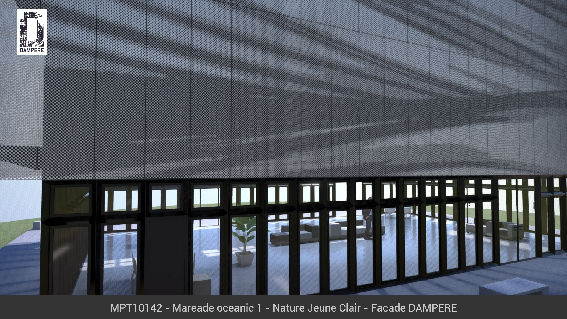 Vue du batiment 3D à hauteur d'humain avec le motif MAREADE OCEANIC