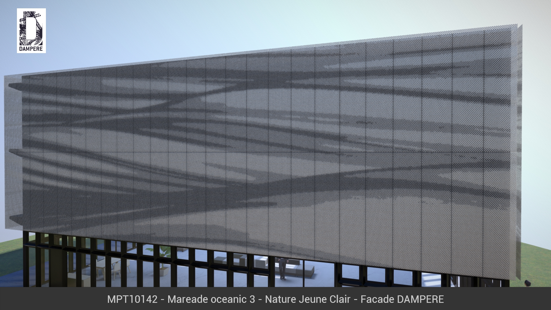 Vue de la facade Nord du batiment 3D avec le motif MAREADE OCEANIC