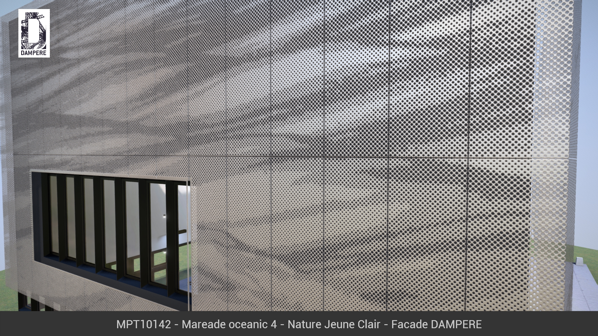 Vue de la facade Ouest du batiment 3D avec le motif MAREADE OCEANIC